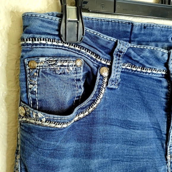 GRACE IN LA RHINESTONE STUDD EMBROIDERED THICK STITCH BOOTcut Jeans Sz 30x31 - Picture 5 of 9
